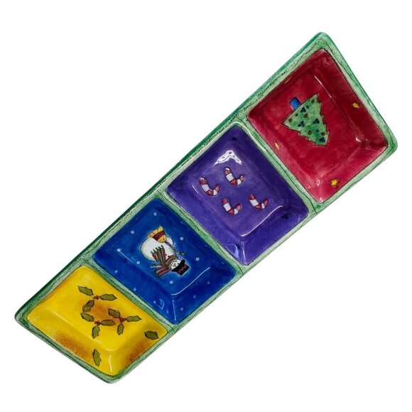 Sango Sweet Shoppe Christmas 4-Part Relish Tray Snowman Candy Holly Sue Zipkin - Picture 2 of 6